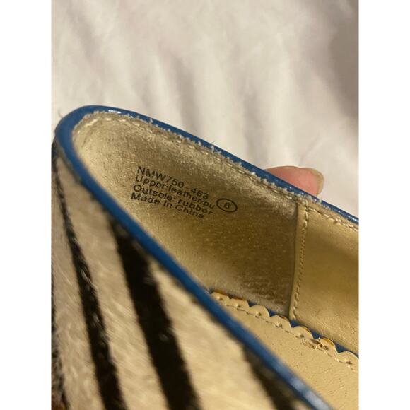 Retro Pinup Y2K Zebra Print Heels Naughty Monkey Blue Buckle Detail Size 8 - Picture 4 of 7